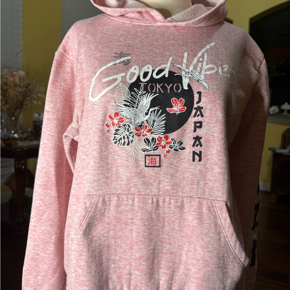 Good Vibes Tokyo Japan Graphic Pink Hoodie